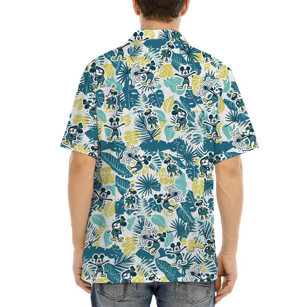 Steamboat Willie Mickey Tropical Green Aloha Shirt