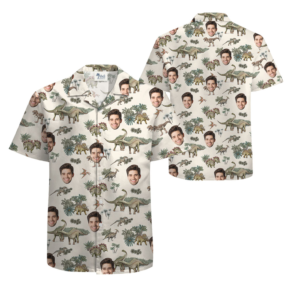 Custom 1-5 Faces Dinosaur Button Shirt
