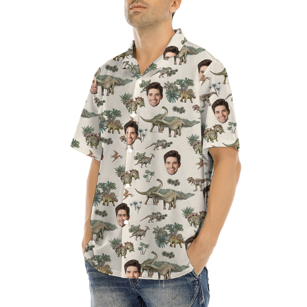 Custom 1-5 Faces Dinosaur Button Shirt