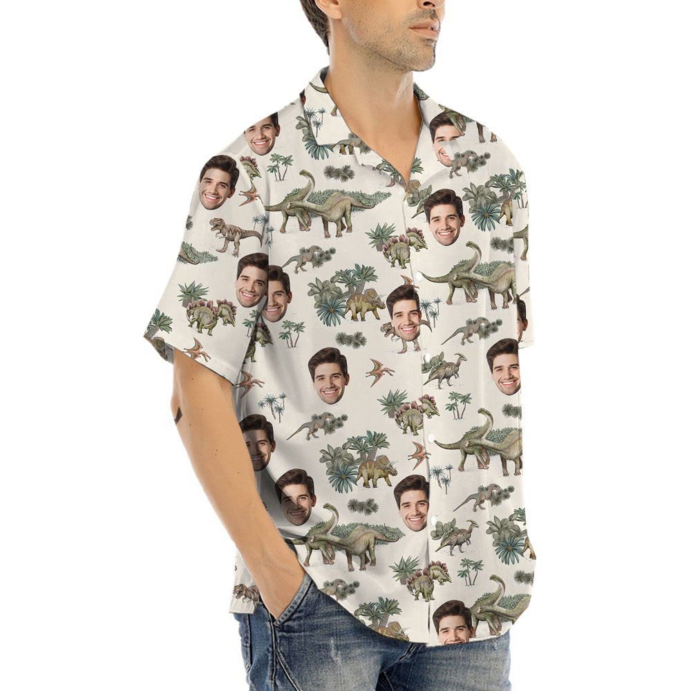 Custom 1-5 Faces Dinosaur Button Shirt