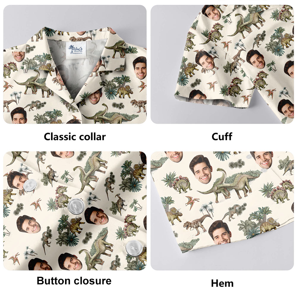 Custom 1-5 Faces Dinosaur Button Shirt
