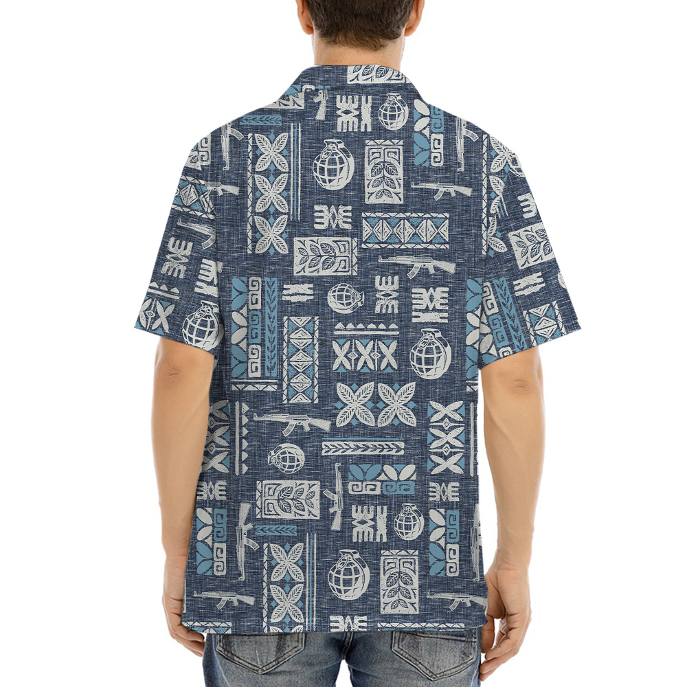 Vintage Tactical Gun And Grenade Navy Hawaiian Shirt