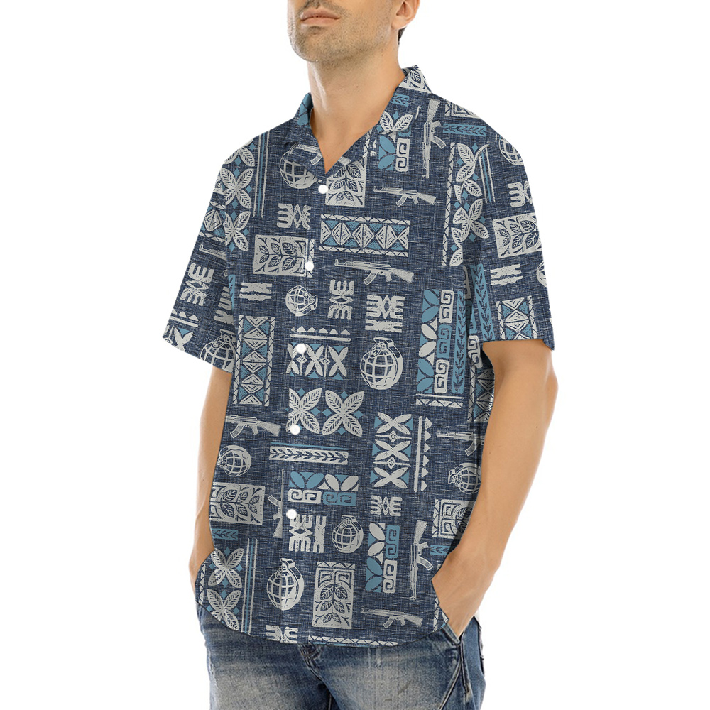Vintage Tactical Gun And Grenade Navy Hawaiian Shirt