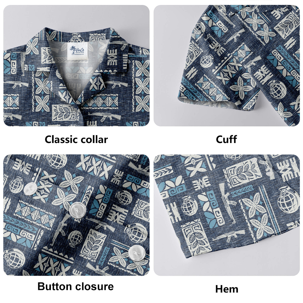 Vintage Tactical Gun And Grenade Navy Hawaiian Shirt