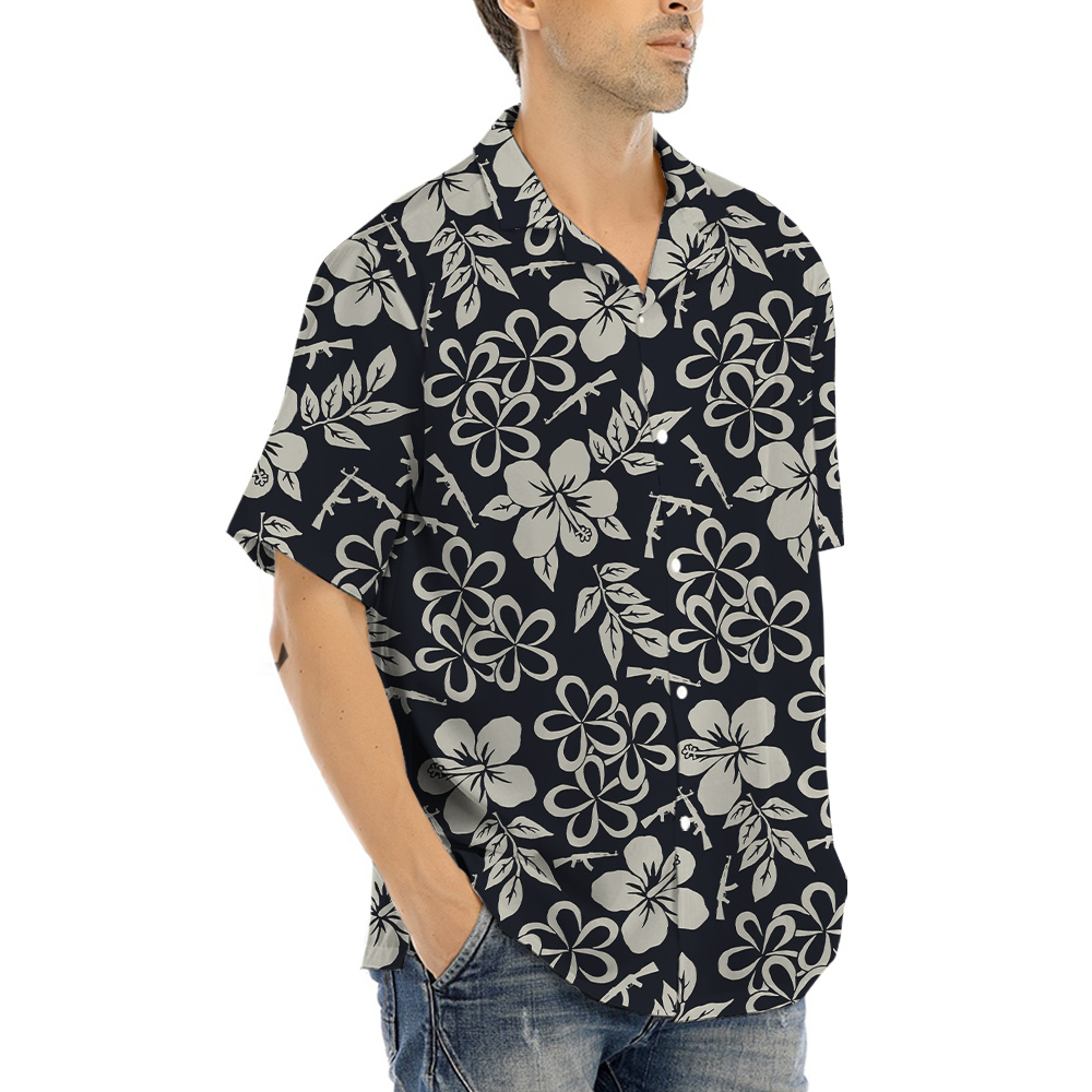 Hibiscus Tactical AK Gun Hawaiian Shirt