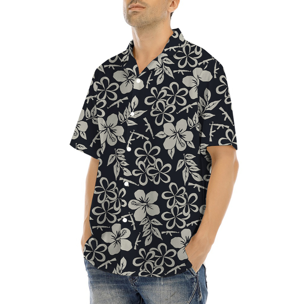 Hibiscus Tactical AK Gun Hawaiian Shirt