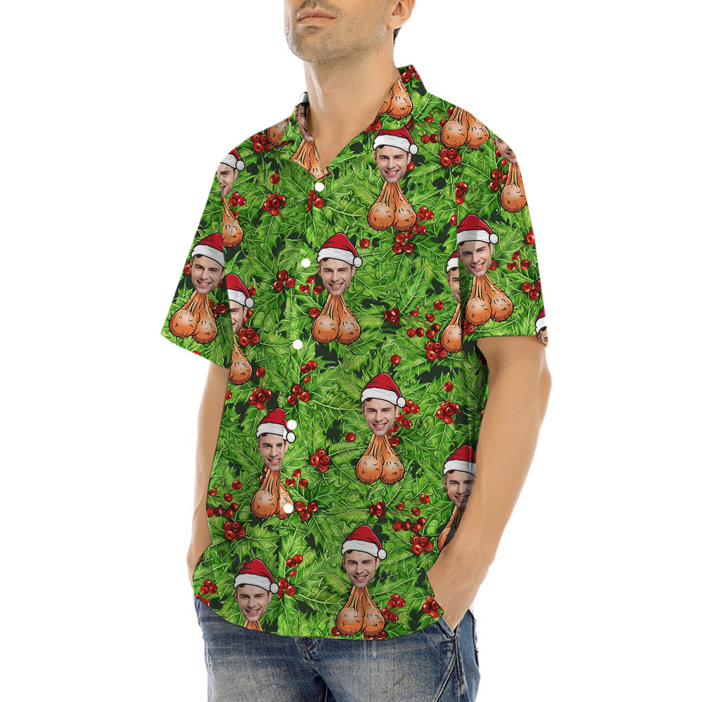 Inappropriate Christmas Button Shirt With 1-5 Faces