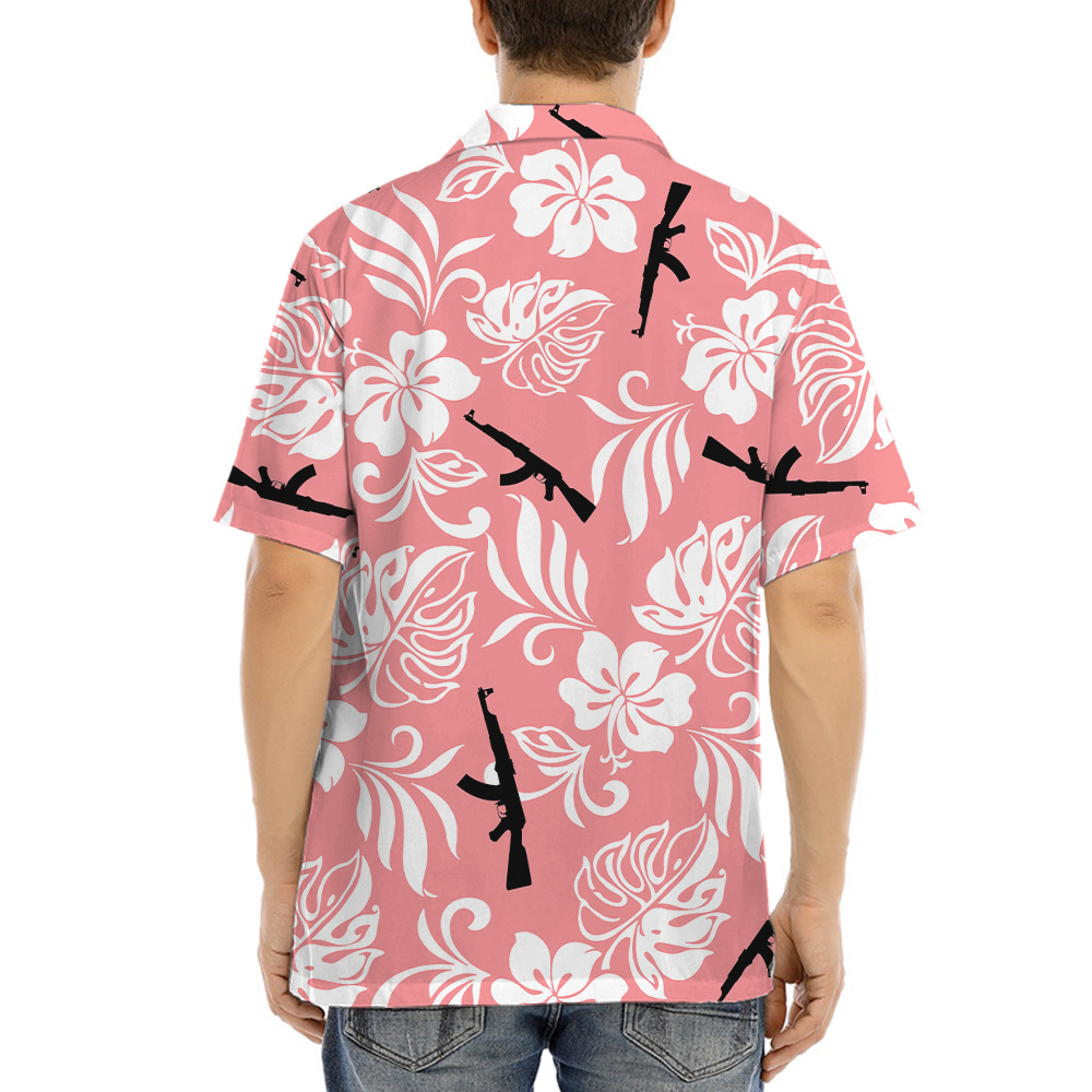 Vintage Tactical Gun Floral Pink Hawaiian Shirt