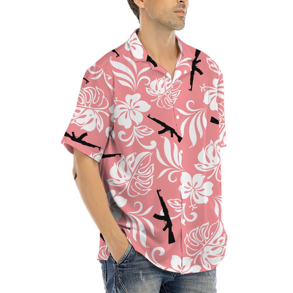 Vintage Tactical Gun Floral Pink Hawaiian Shirt