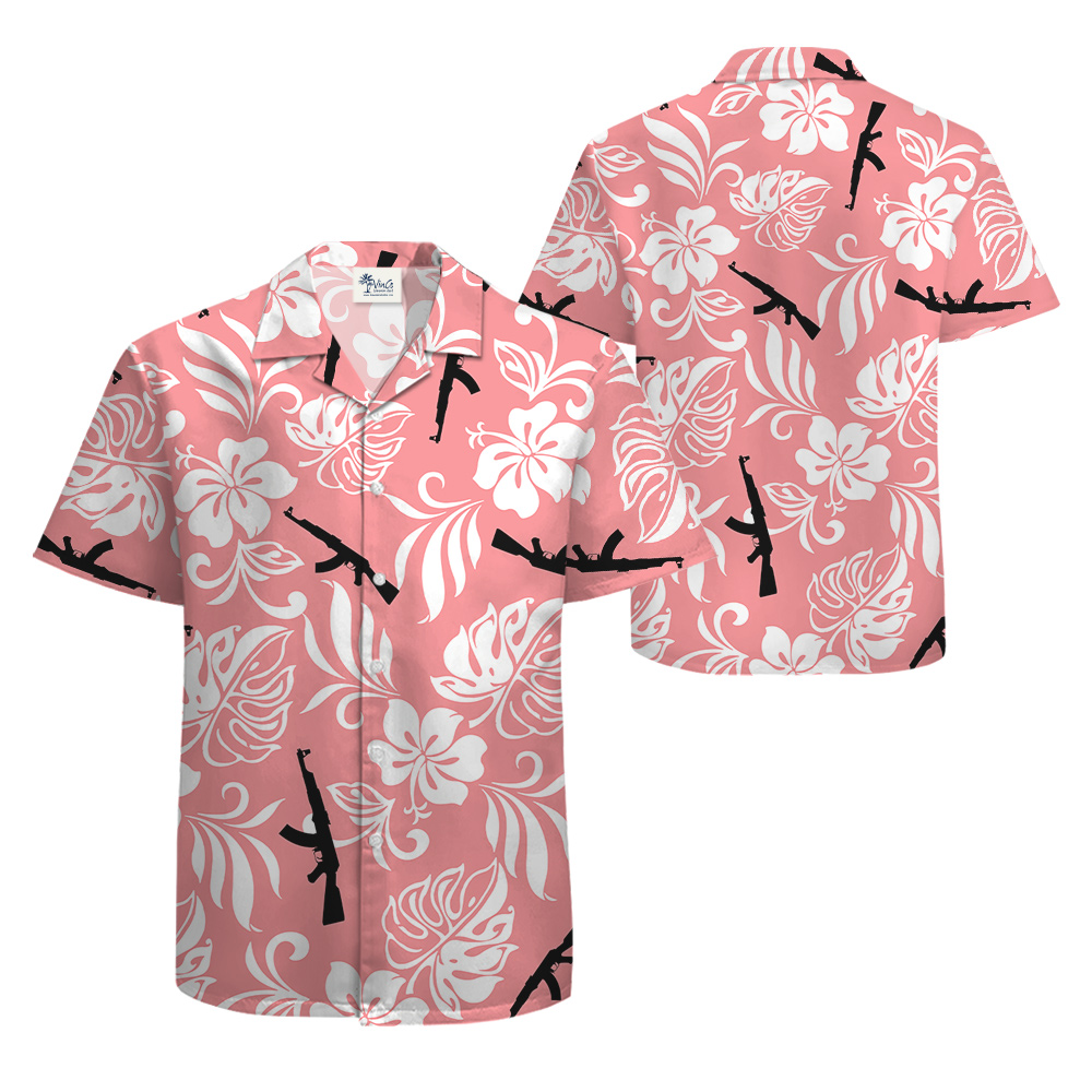 Vintage Tactical Gun Floral Pink Hawaiian Shirt