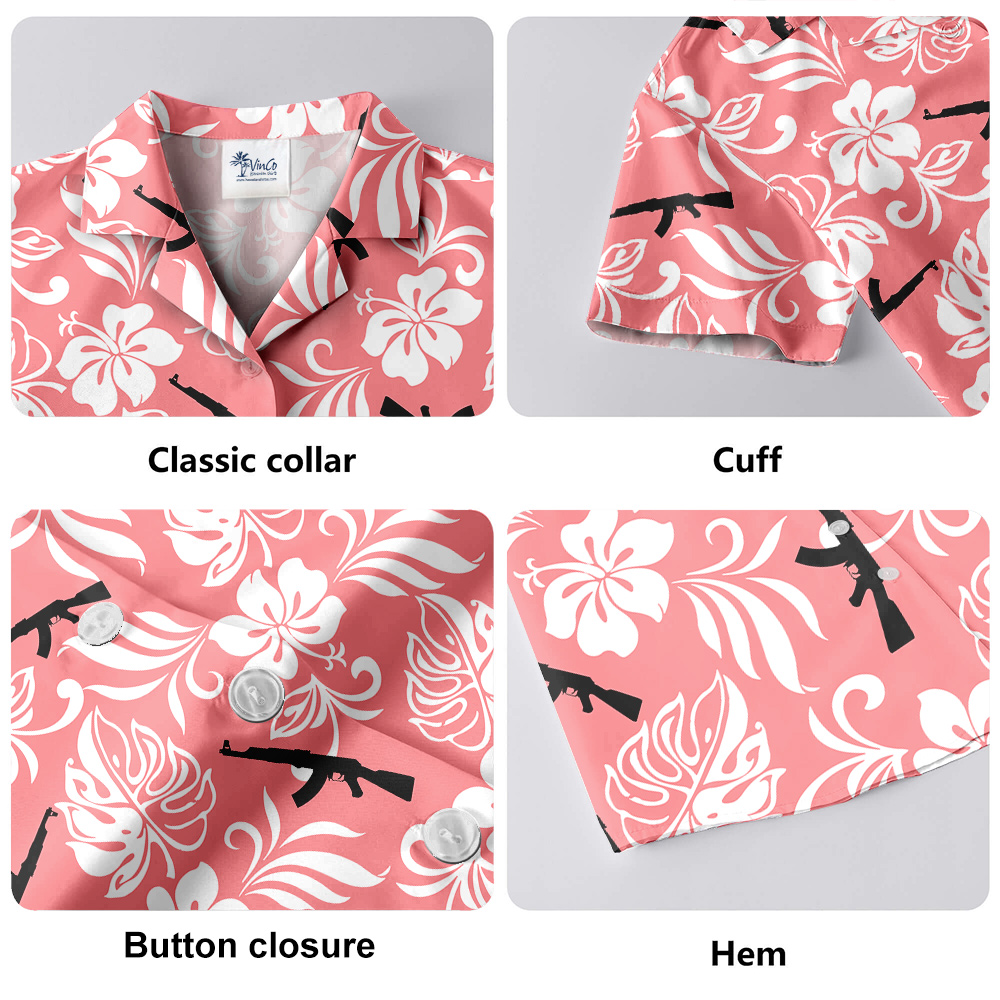 Vintage Tactical Gun Floral Pink Hawaiian Shirt