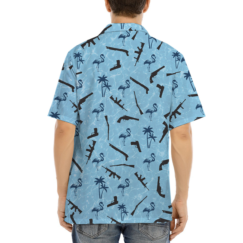 Flamingo Tactical Gun Blue Hawaiian Shirt