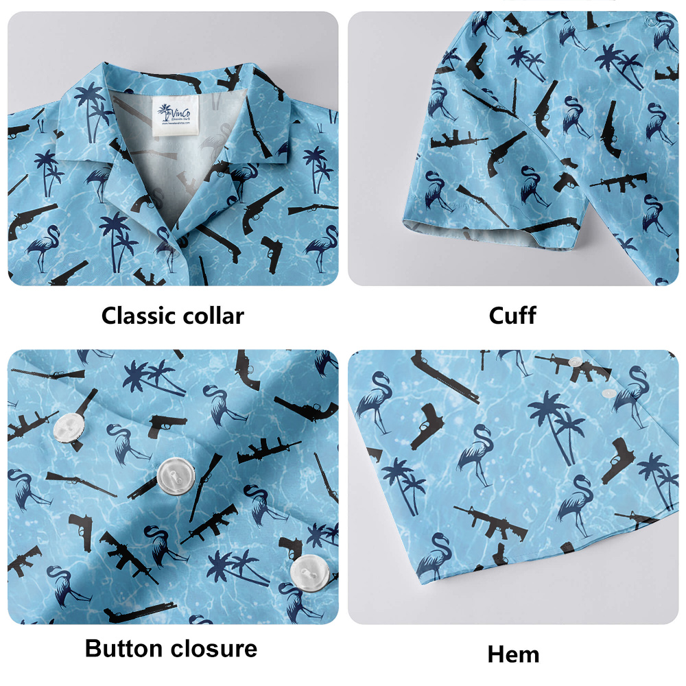 Flamingo Tactical Gun Blue Hawaiian Shirt