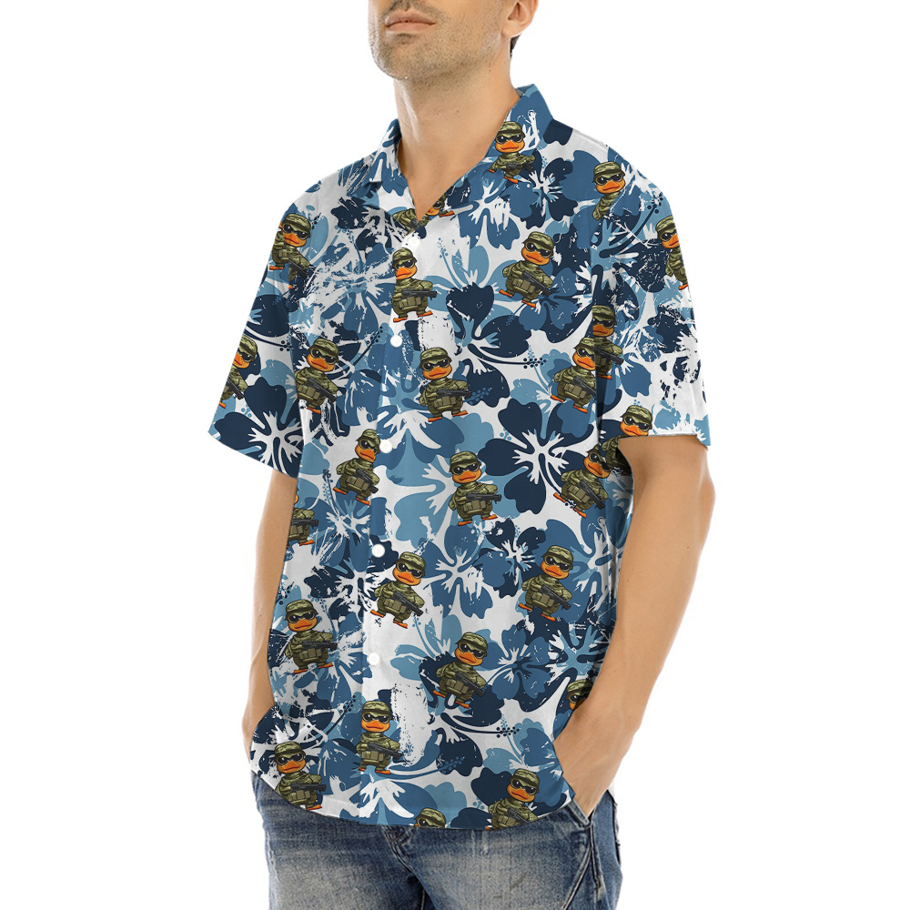 Funny Military Ducky Tactical Blue Hawaiian Shirt