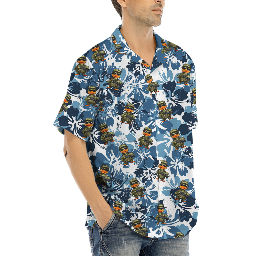 Funny Military Ducky Tactical Blue Hawaiian Shirt