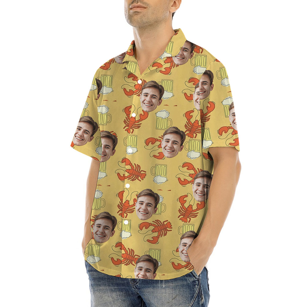 Funny Beer Shrimp Hawaiian Shirt With Face