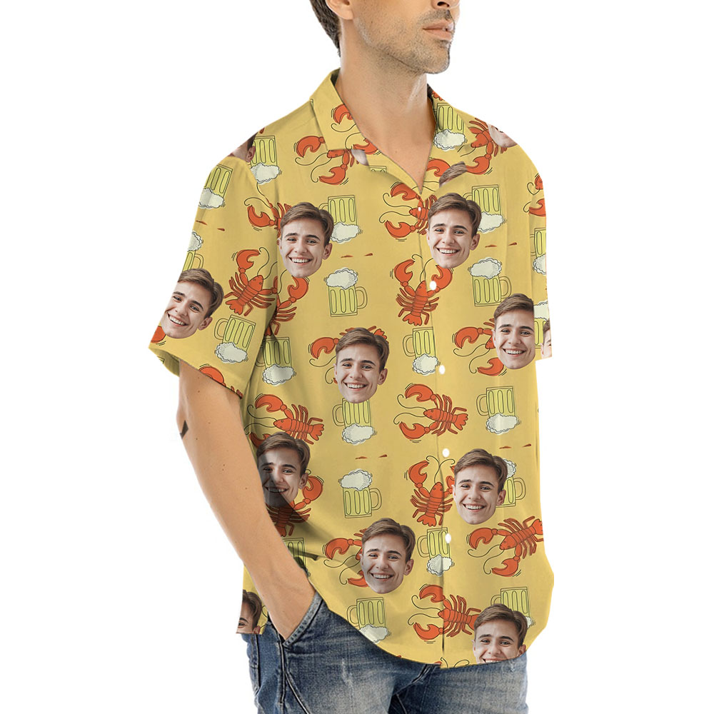 Funny Beer Shrimp Hawaiian Shirt With Face