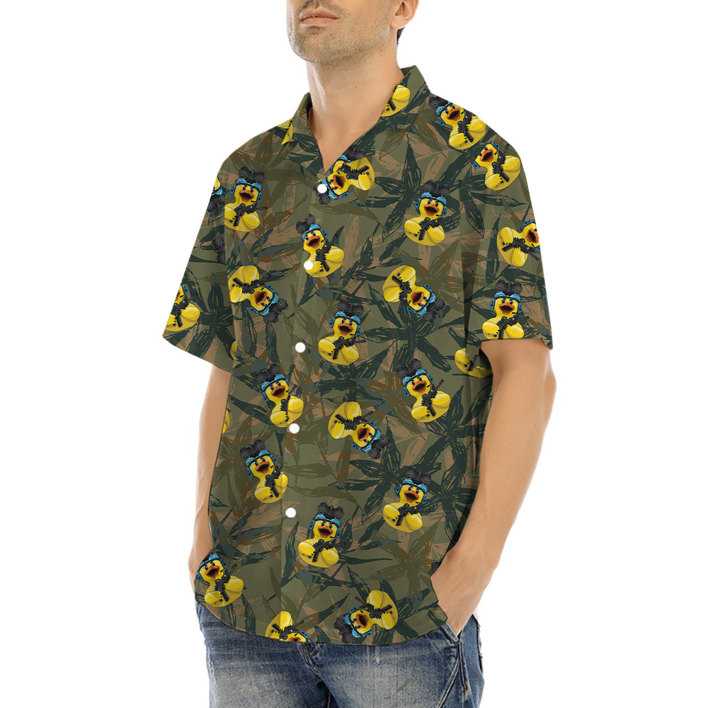 Seamless Green Camouflage Tactical Ducky Hawaiian Shirt