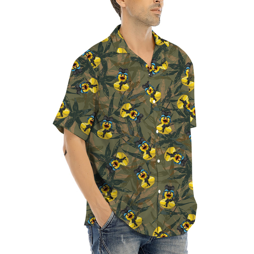 Seamless Green Camouflage Tactical Ducky Hawaiian Shirt