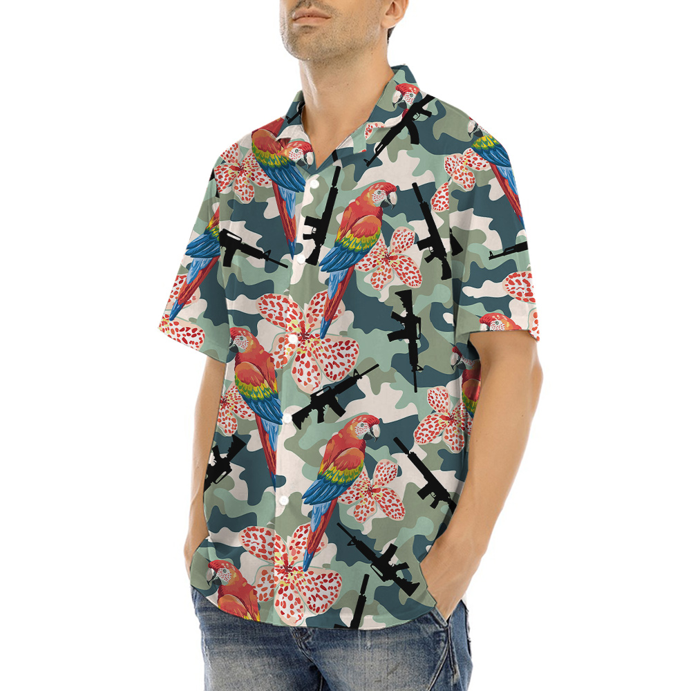 Colorful Parrot AK Gun Hawaiian Shirt