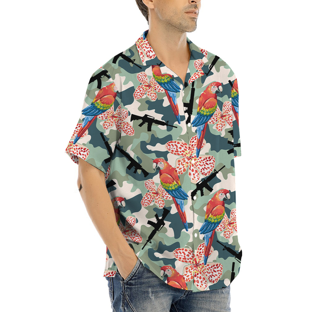 Colorful Parrot AK Gun Hawaiian Shirt