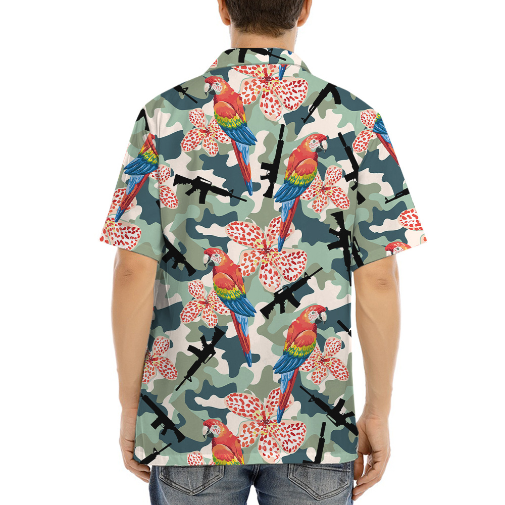 Colorful Parrot AK Gun Hawaiian Shirt