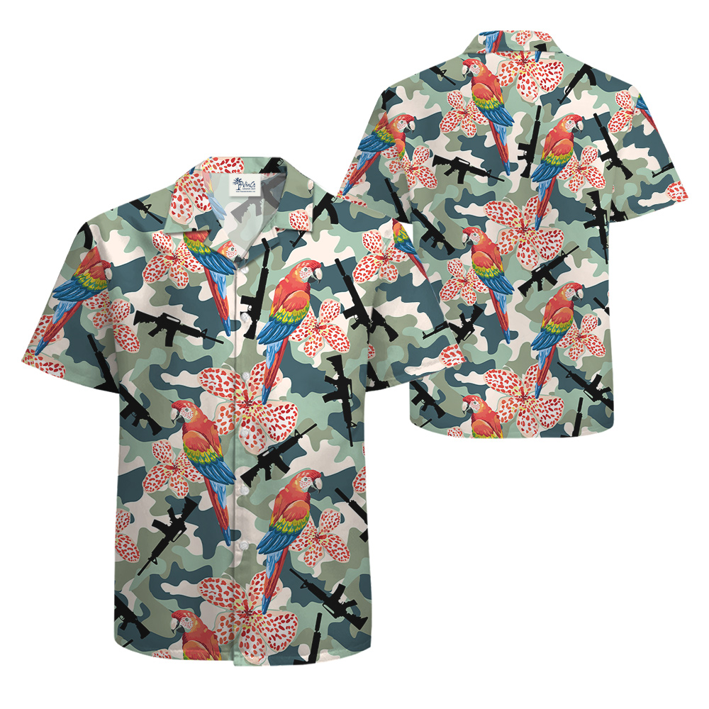Colorful Parrot AK Gun Hawaiian Shirt