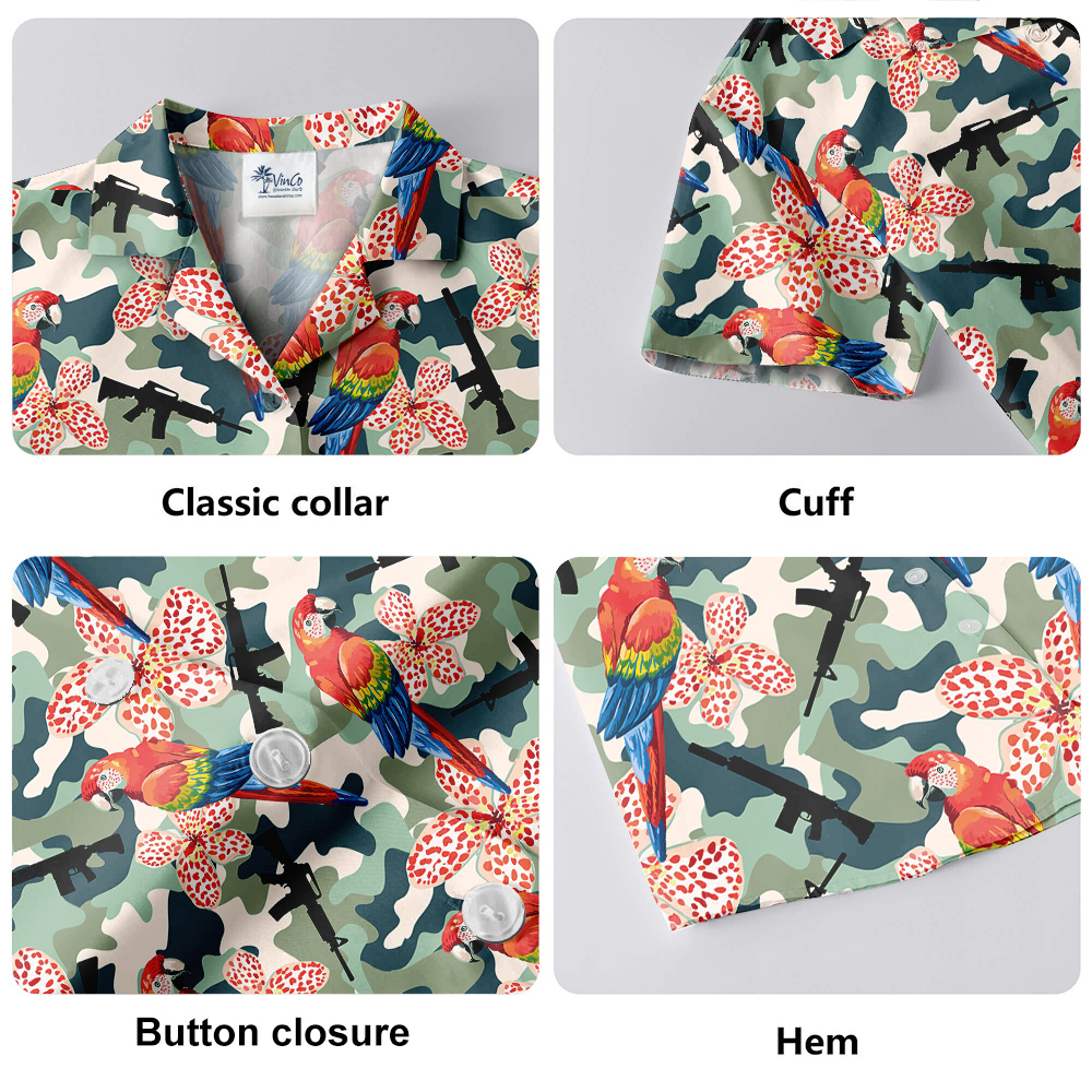 Colorful Parrot AK Gun Hawaiian Shirt