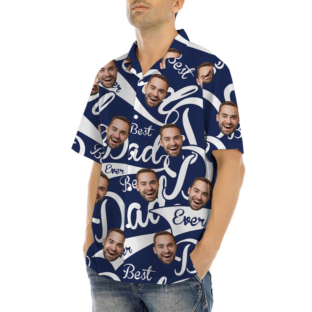 Best Dad Ever Navy Custom Face Aloha Shirt