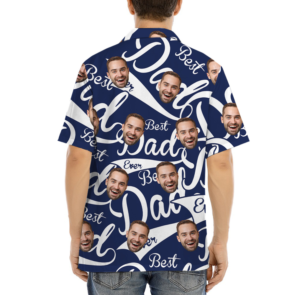 Best Dad Ever Navy Custom Face Aloha Shirt