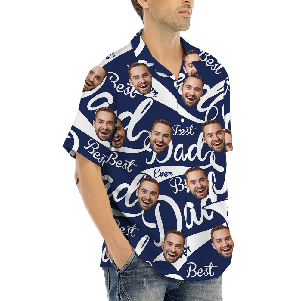 Best Dad Ever Navy Custom Face Aloha Shirt