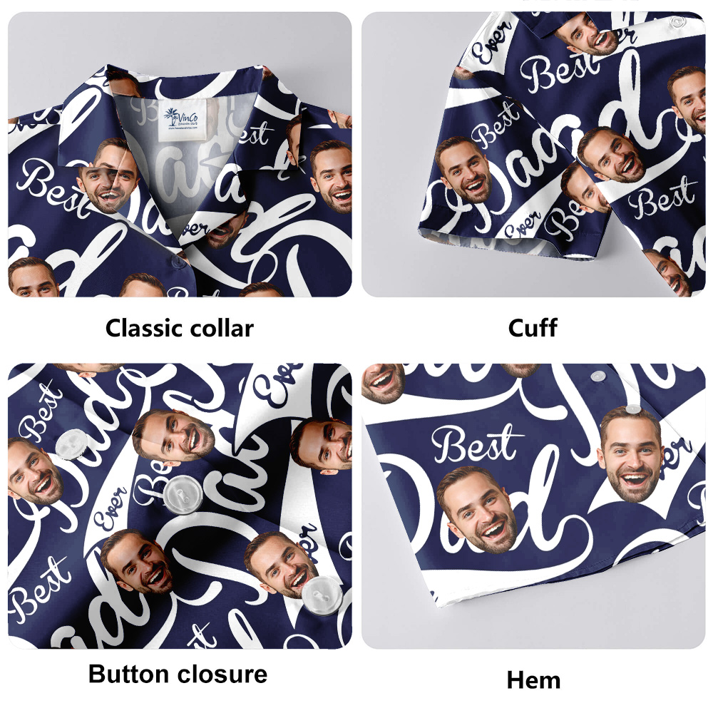 Best Dad Ever Navy Custom Face Aloha Shirt