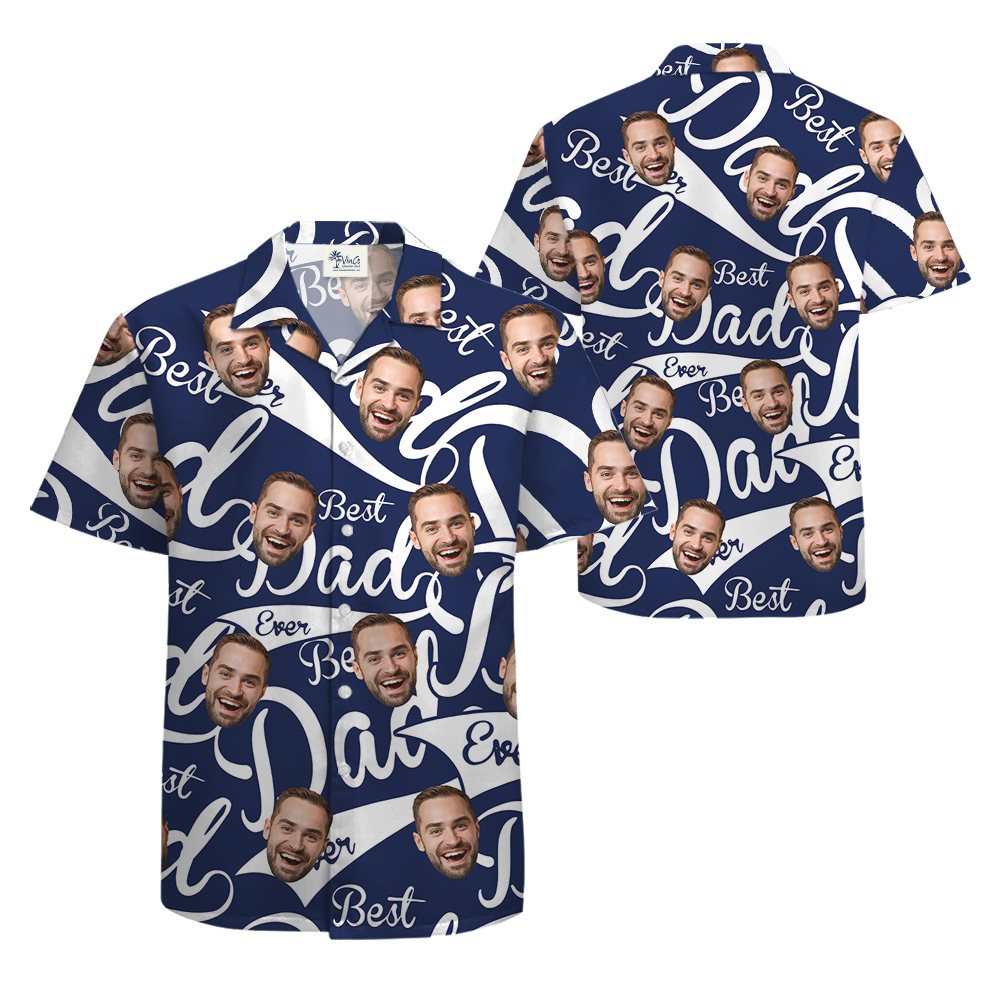 Best Dad Ever Navy Custom Face Aloha Shirt