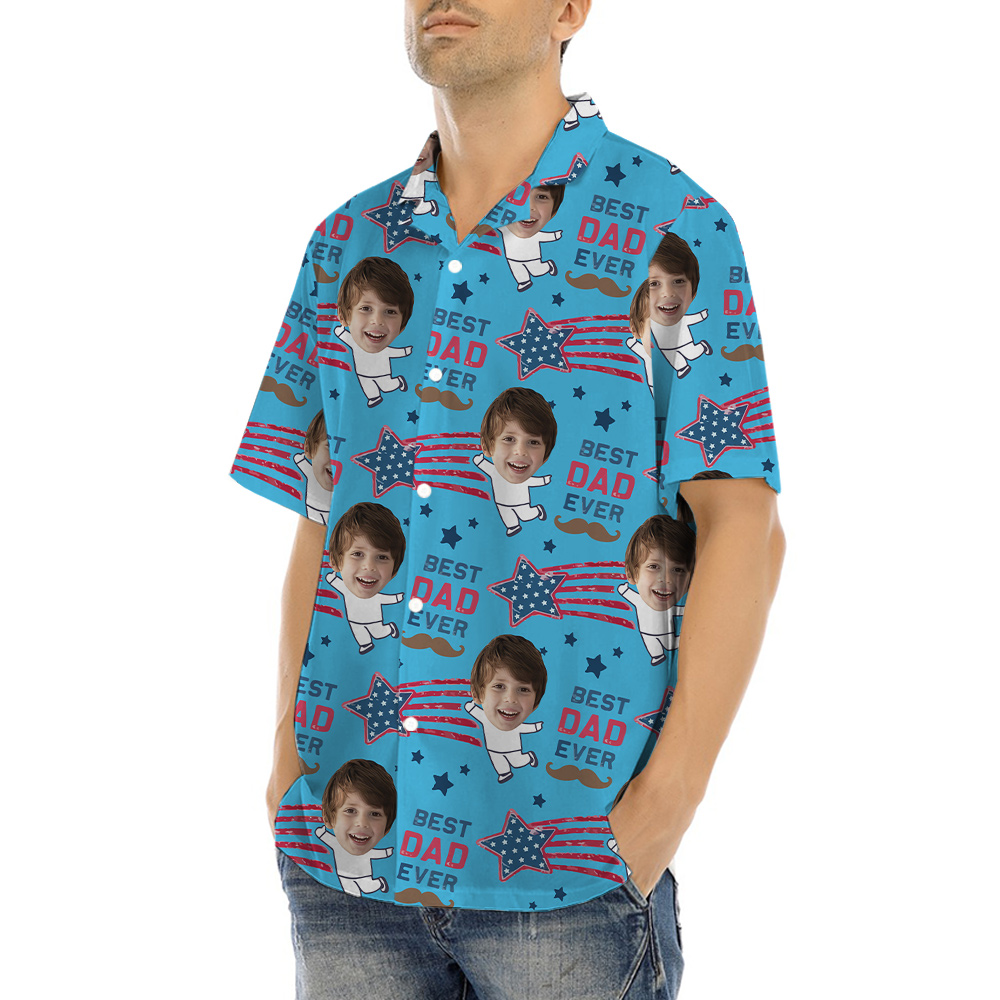 Funny Custom Kids Face Best Dad Ever Hawaiian Shirt