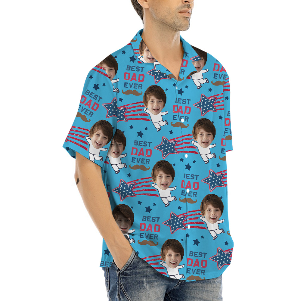 Funny Custom Kids Face Best Dad Ever Hawaiian Shirt