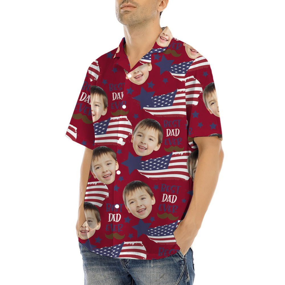 Best Dad Ever American Flag Custom Face Hawaiian Shirt