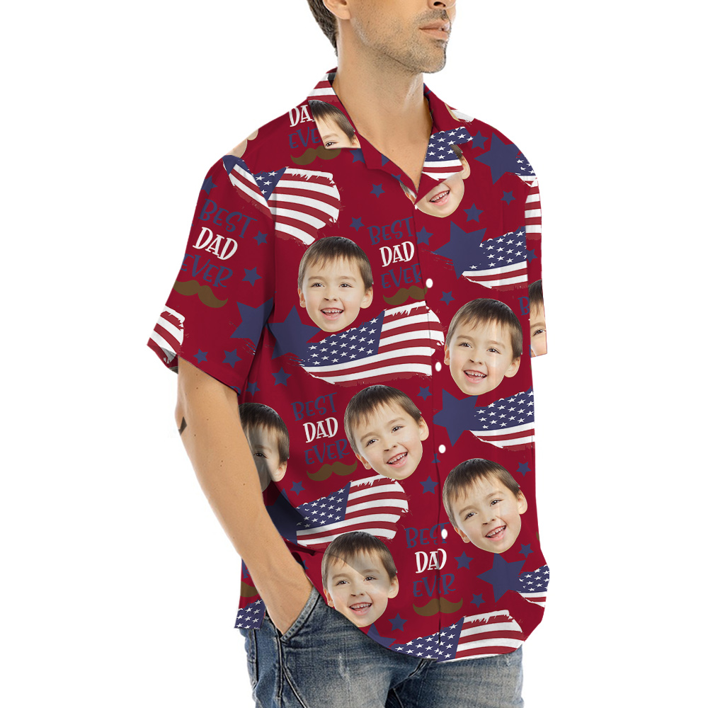 Best Dad Ever American Flag Custom Face Hawaiian Shirt