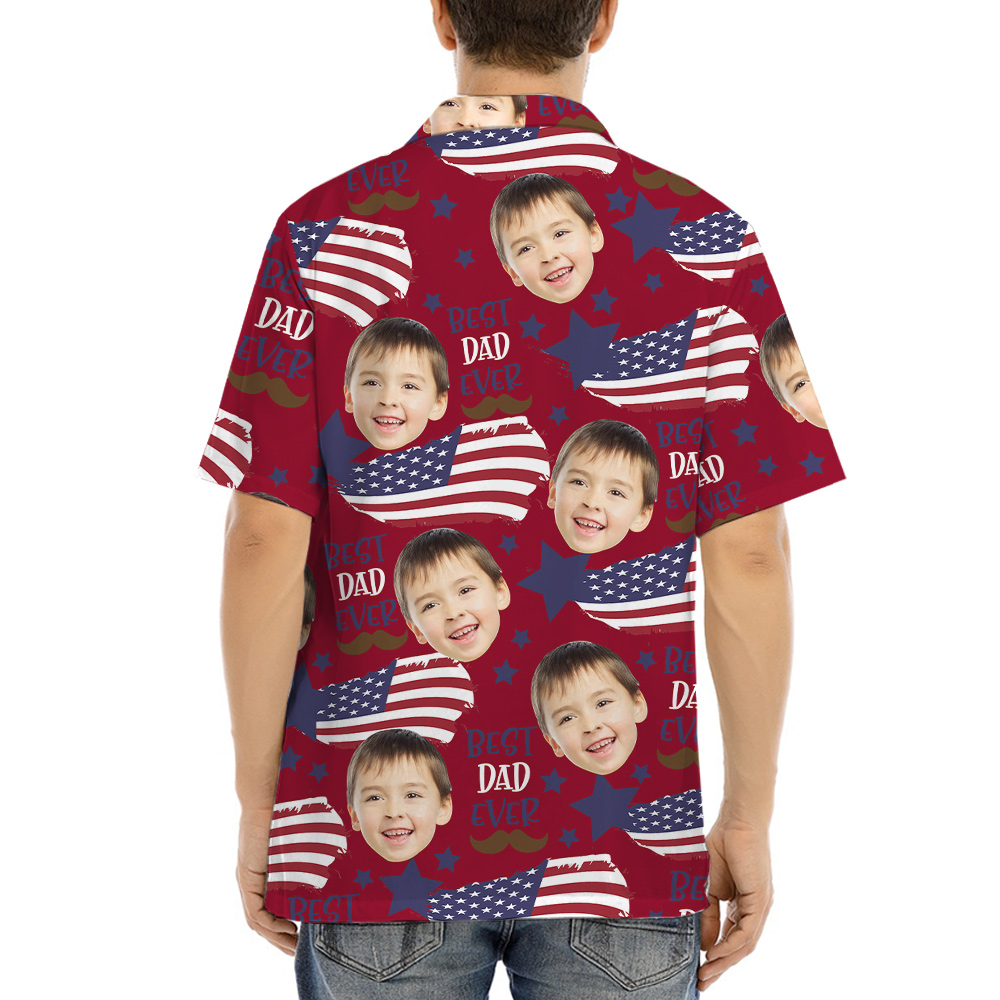Best Dad Ever American Flag Custom Face Hawaiian Shirt