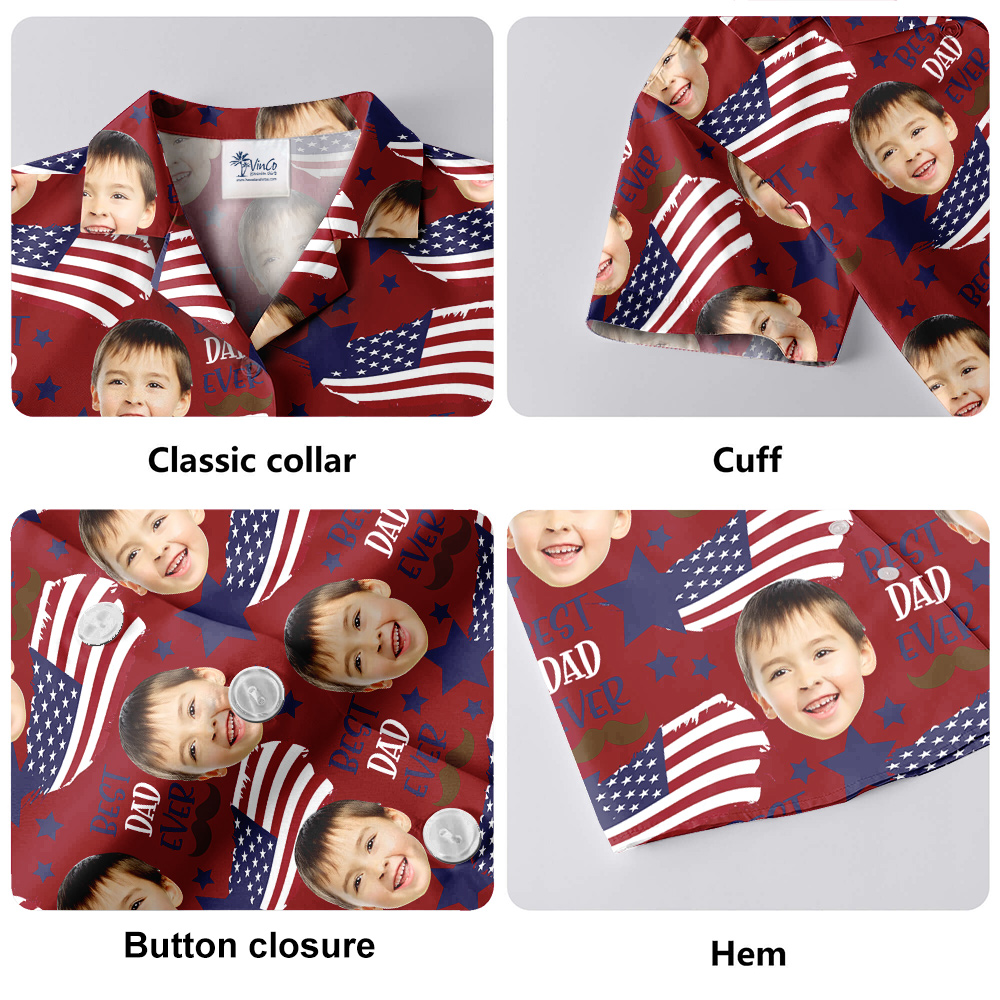 Best Dad Ever American Flag Custom Face Hawaiian Shirt