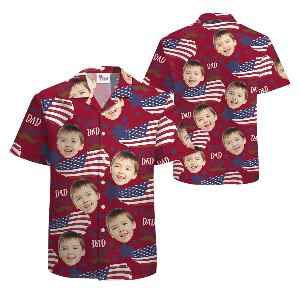 Best Dad Ever American Flag Custom Face Hawaiian Shirt