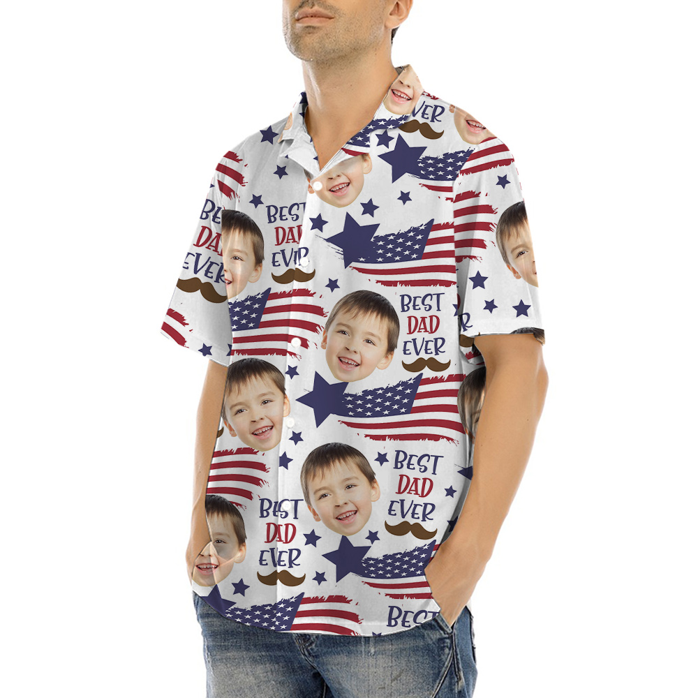 American Flag Best Dad Ever Custom Face Hawaiian Shirt