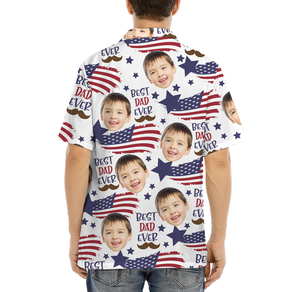 American Flag Best Dad Ever Custom Face Hawaiian Shirt