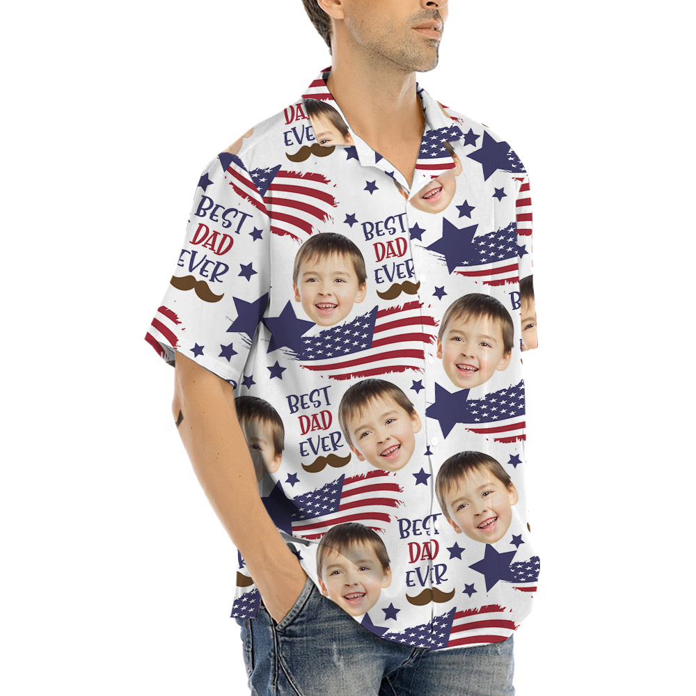 American Flag Best Dad Ever Custom Face Hawaiian Shirt