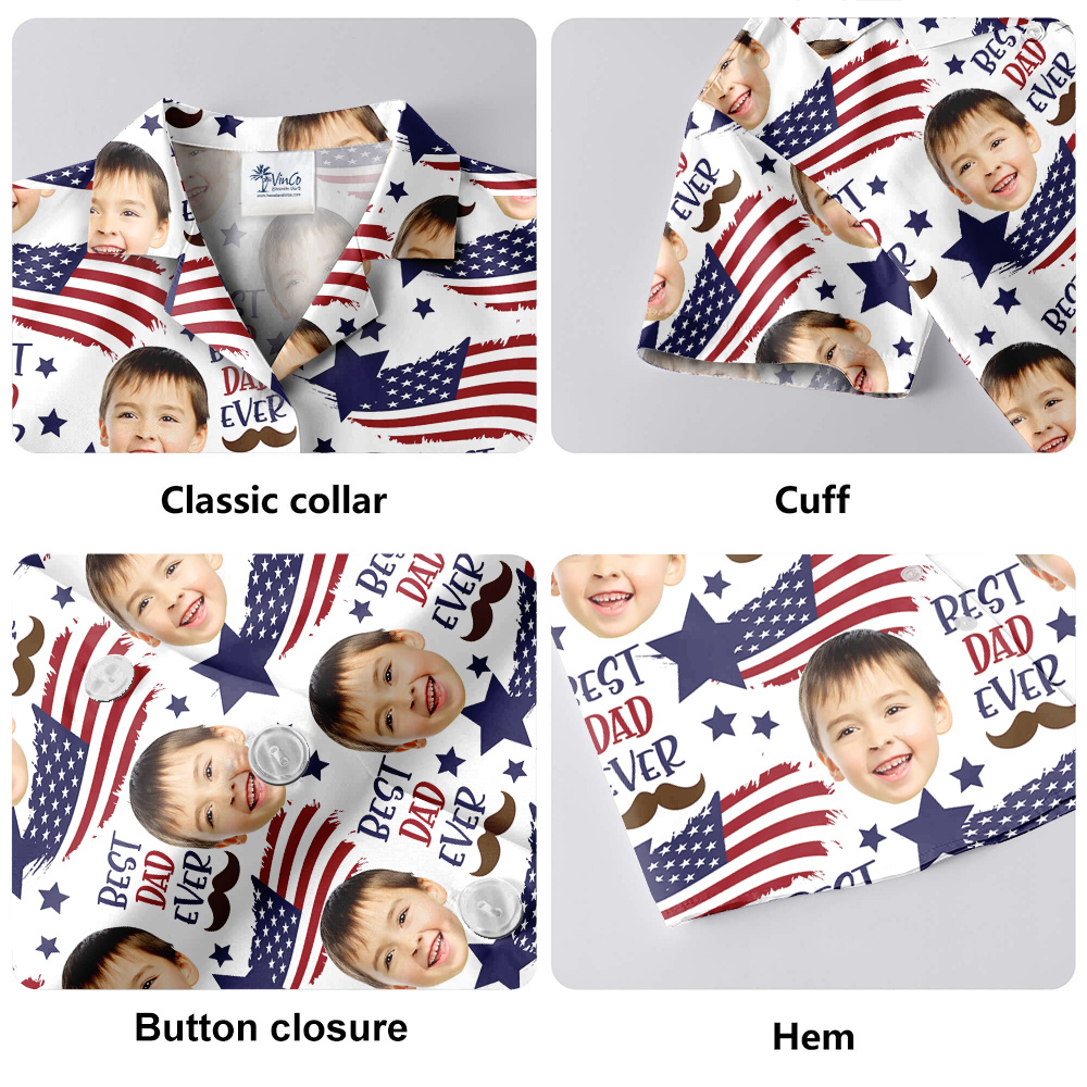 American Flag Best Dad Ever Custom Face Hawaiian Shirt