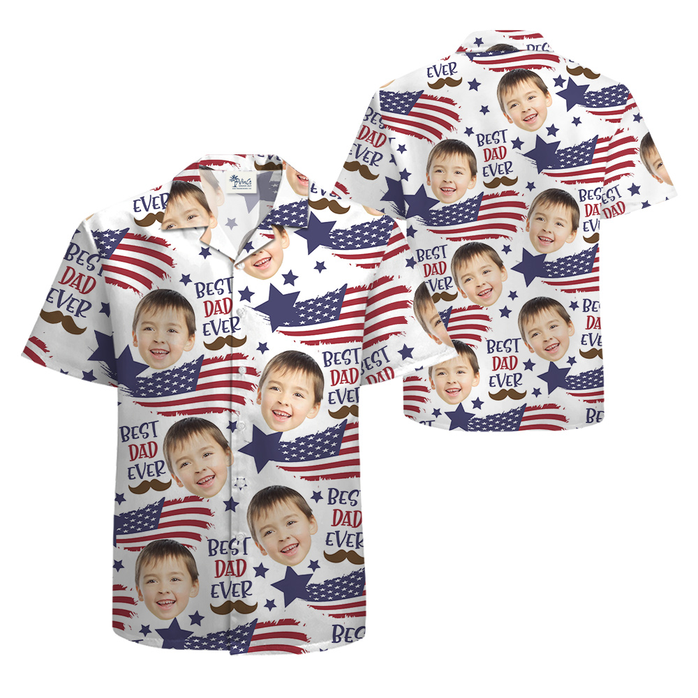 American Flag Best Dad Ever Custom Face Hawaiian Shirt