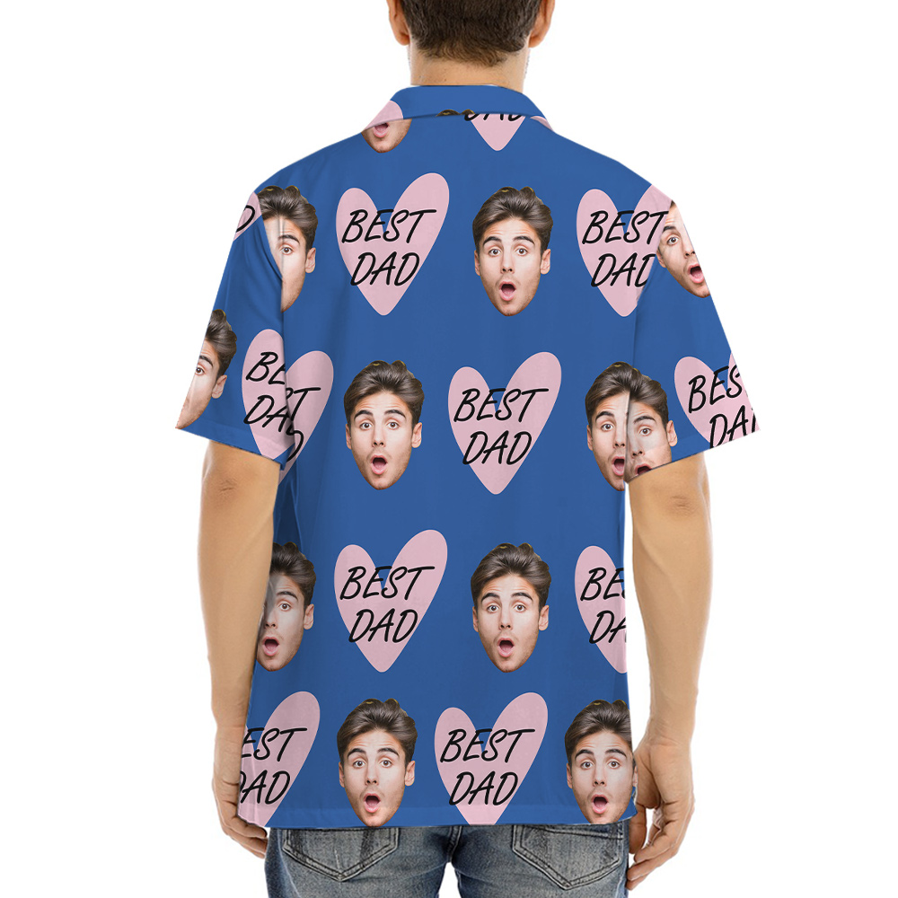 Funny Custom Dad's Face Blue Hawaiian Button Up Shirt