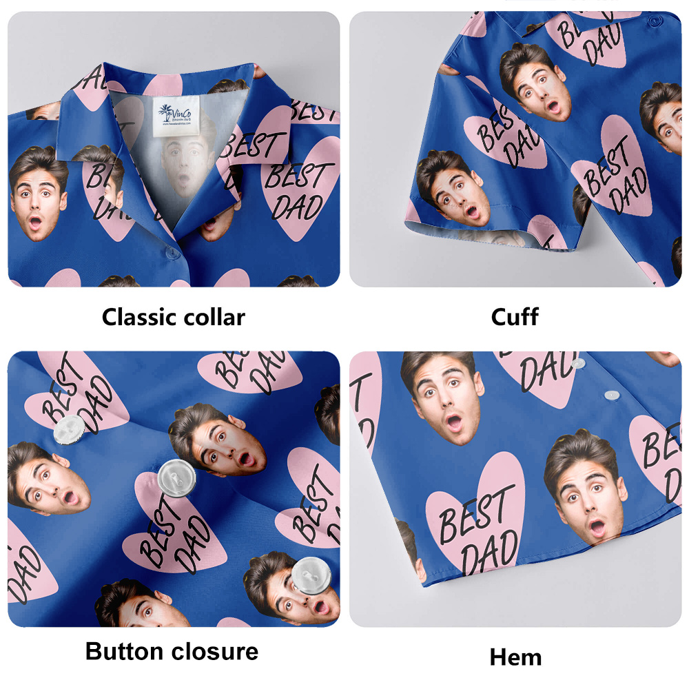 Funny Custom Dad's Face Blue Hawaiian Button Up Shirt