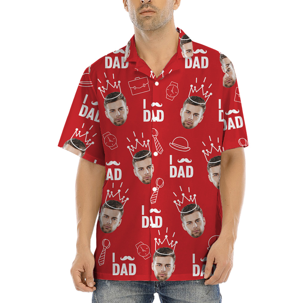 Funny Custom Dad's Face Red Hawaiian Shirt - variant image 1