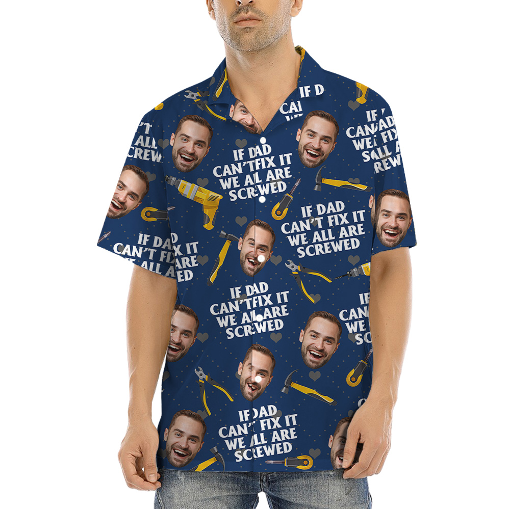 Happy Father's Day Custom Face Navy Hawaiian Shirt - variant image 1