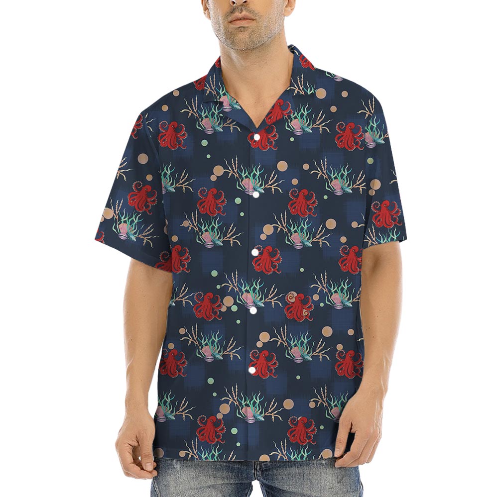 Octopus Ocean Hawaiian Shirt For Men Navy - variant image 1
